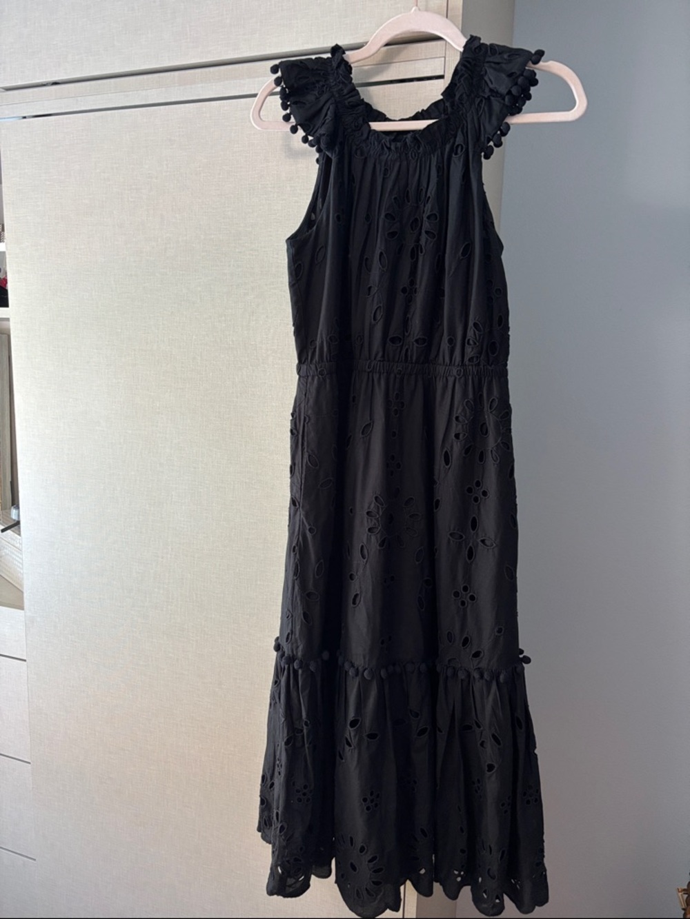 J. Crew Black eyelet Smocked Neck dress size 8